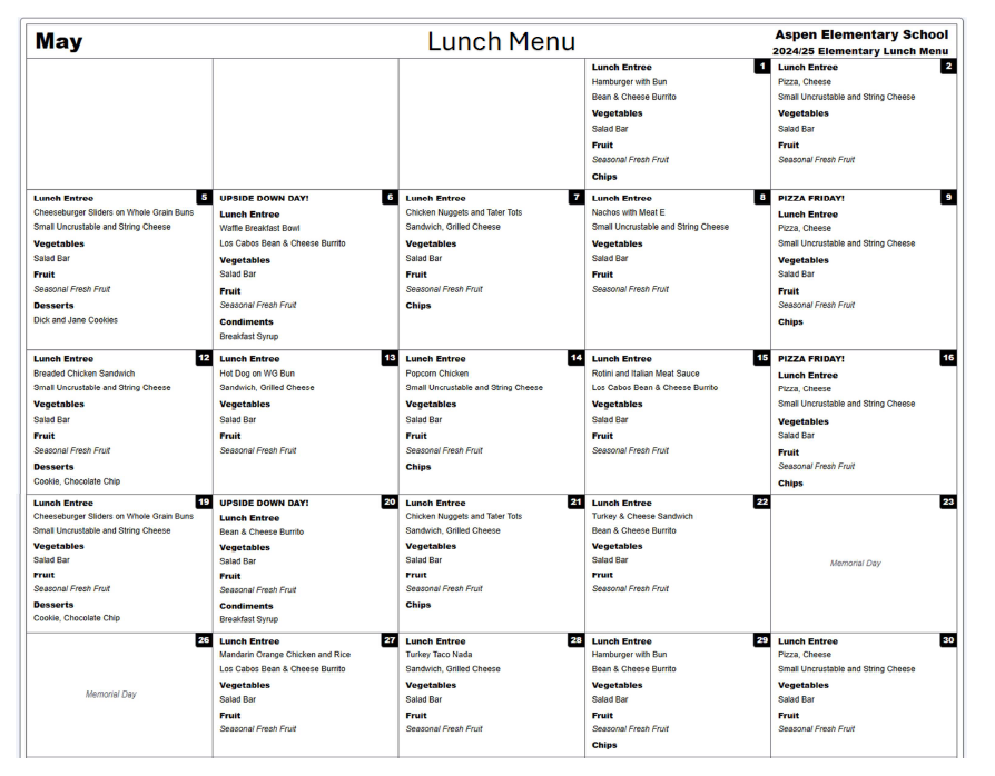 March Lunch Menu
